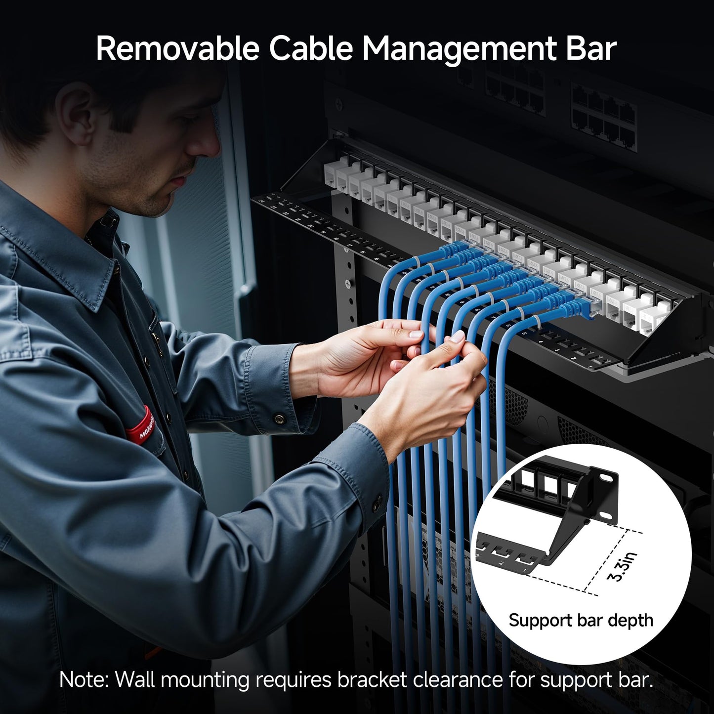 Cable Matters Rackmount or Wall Mount 1U 24 Port Keystone Patch Panel with Cable Management and Support Bar, 19-inch Blank Patch Panel for Keystone