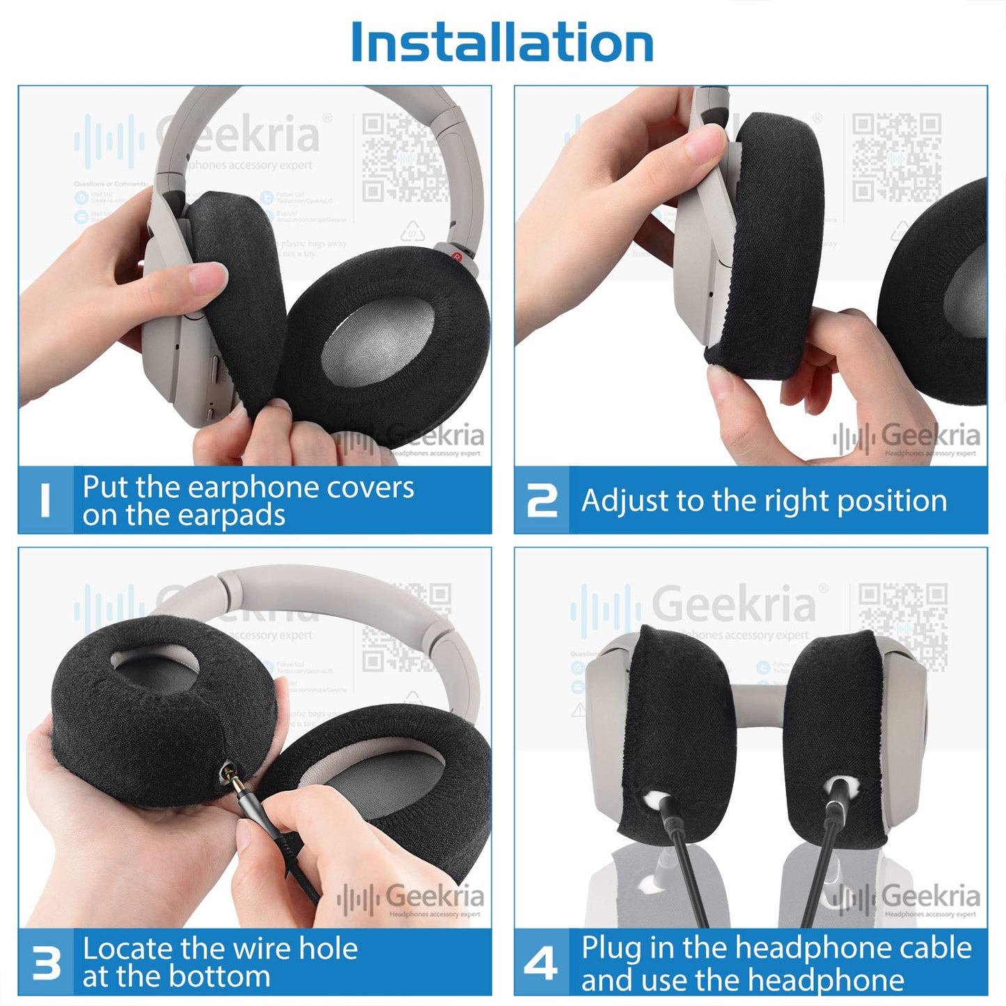 Geekria 2 Pairs Knit Headphones Ear Covers - Product Safety Certified - Washable & Stretchable Sanitary Earcup Protectors for Over-Ear Headsets, Sweat