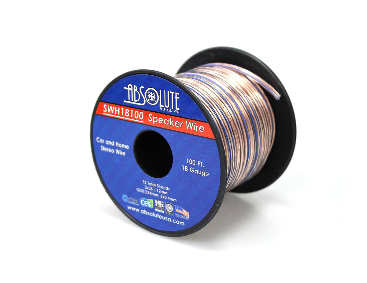 Absolute USA SWH18100 18 Gauge Car Home Audio Speaker Wire Cable Spool 100'