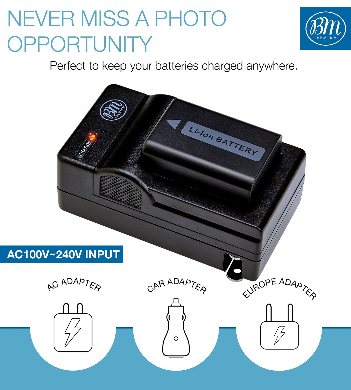 BM Premium NP-FW50 Battery and Charger for Sony A6100, A6400, DSC-RX1R III, DSC-RX10 IV, DSC-RX10 III, DSC-RX10 II, DSC-RX10, Alpha 7, Alpha 7R, a7