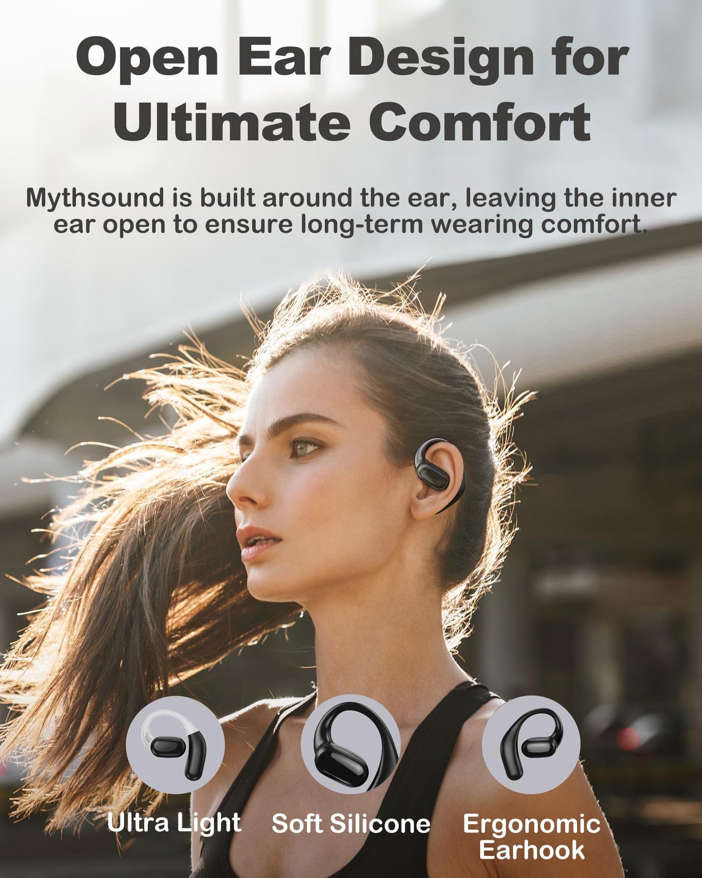 Mythsound Open Ear Headphones, Bluetooth 5.3 Wireless Earbuds with Earhooks, 75 Hours Playtime, Fast Charging, Sweat Resistant, Digital Display…