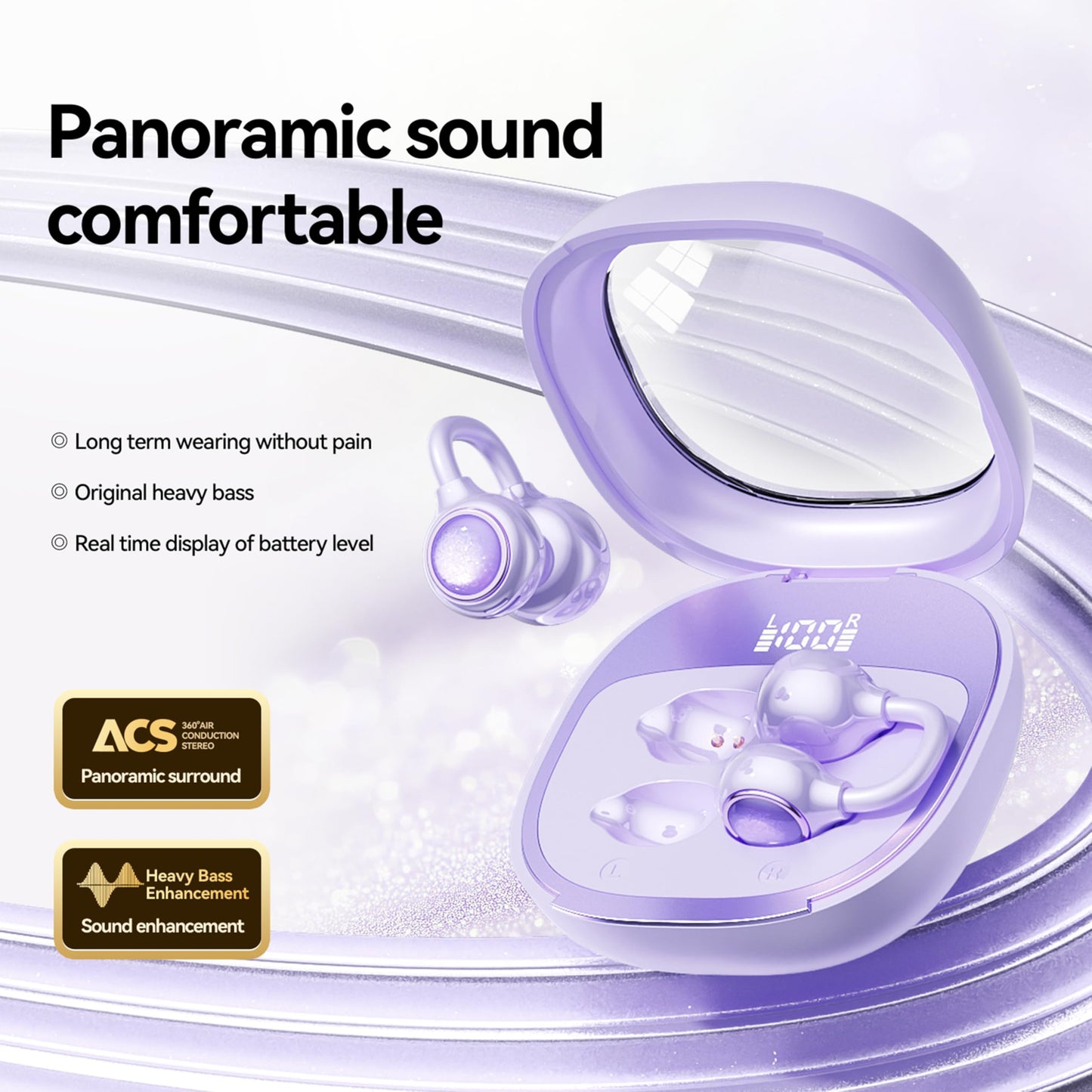 Open Ear Earbuds Open Ear Headphones Wireless Bluetooth 35Hrs Playtime Stereo Sound Ear Buds Wireless Charging Case Digital Display Open Earbuds