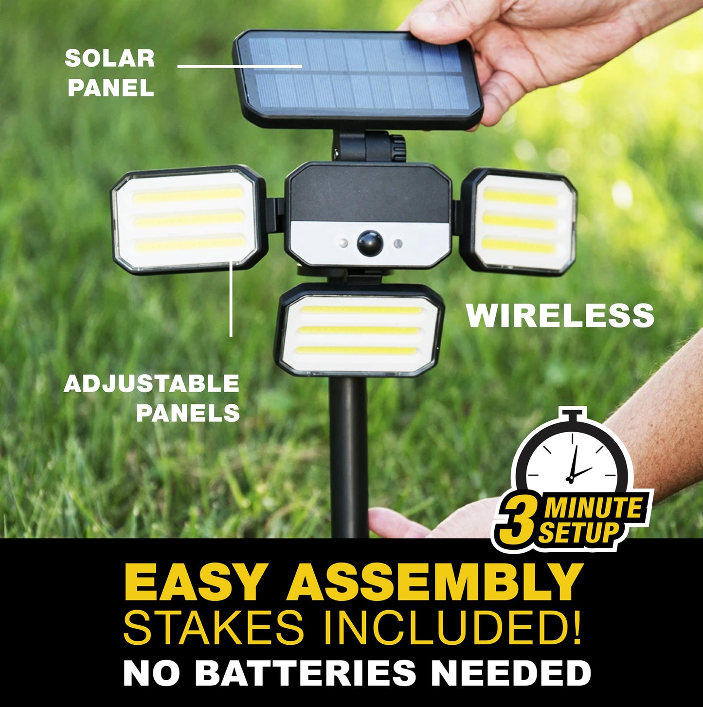 Bell+Howell Bionic Flood Light ASON TV, Solar Lights Outdoor Waterproof- 50% Brighter 108 COB-LED's w/Motion Sensor 180° Swivel, Adjustable Panels