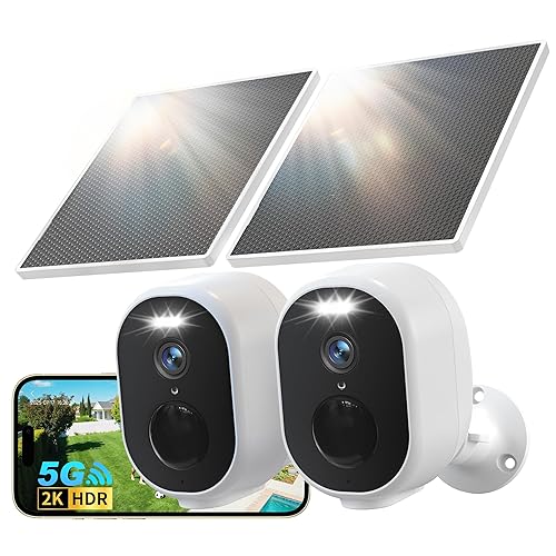 GNCC 2 Pack Solar Camera Outdoor Wireless, 5G & 2.4GHz WiFi, 2K Battery Cameras for Home Security, Color Night Vision, AI Detection, Siren Alarm