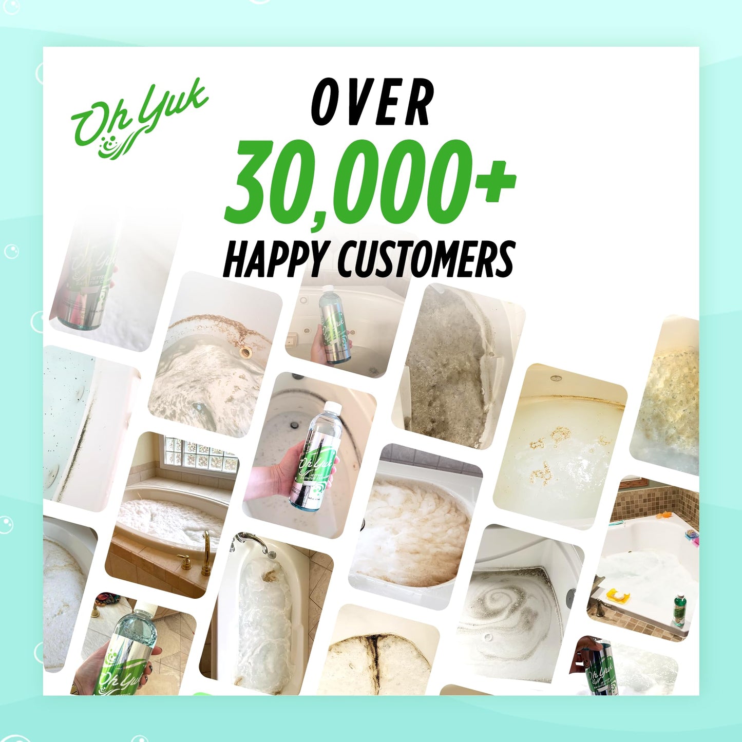 Oh Yuk Jetted Tub Cleaner for Jacuzzis, Bathtubs, Whirlpools, The Most Effective Jetted Tub Cleaner, Septic Safe, 4 Cleanings per Bottle - 16 Ounces