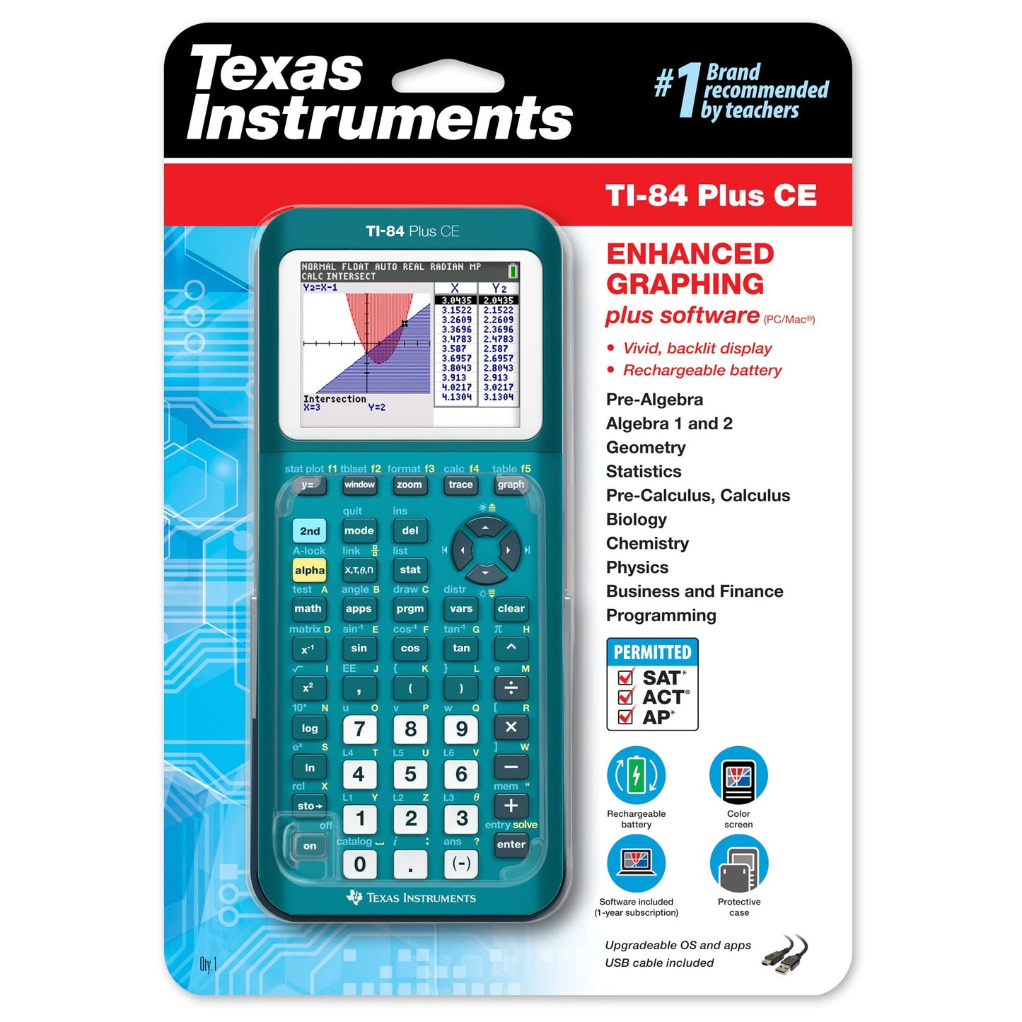 Texas Instruments TI-84 Plus CE Color Graphing Calculator, Teal (Metallic)