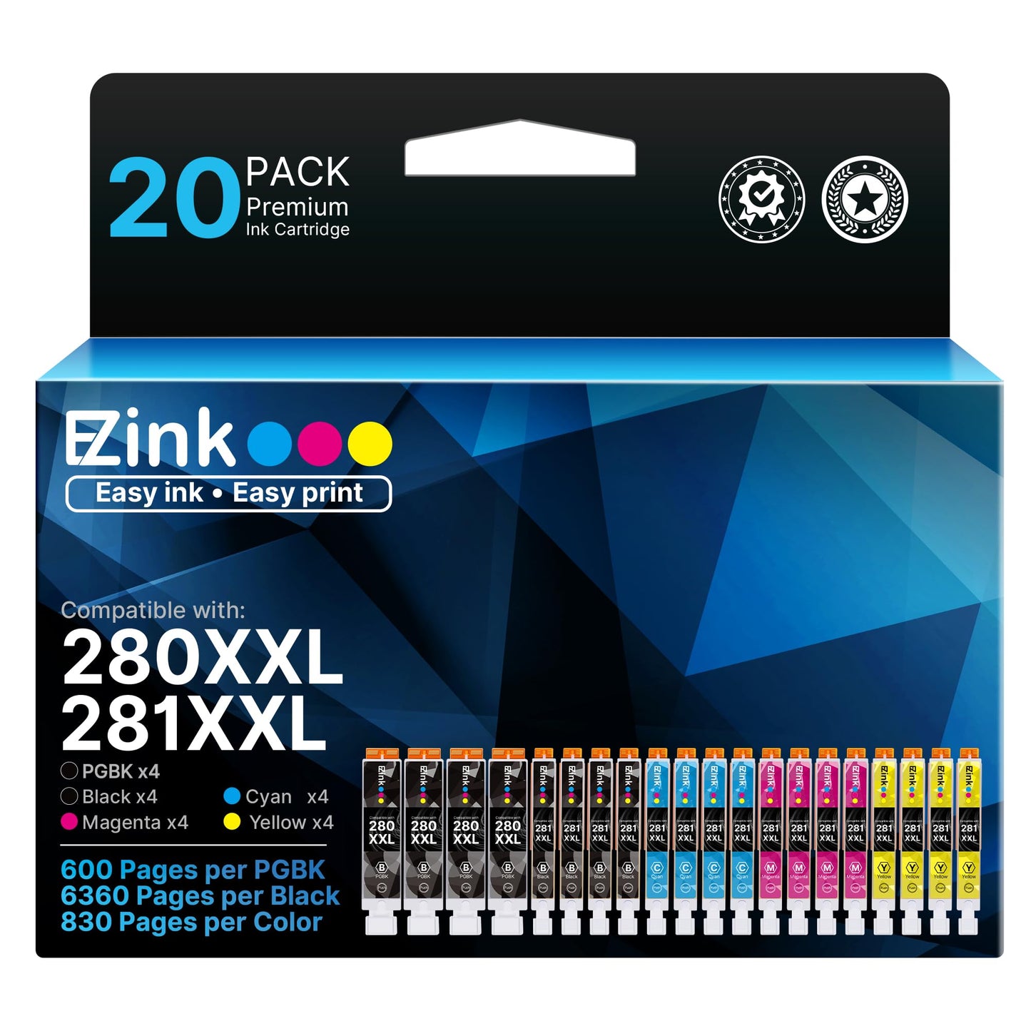 20 Pack 280XXL 281XXL E-Z Ink Compatible for Canon 280 281 Ink Cartridges