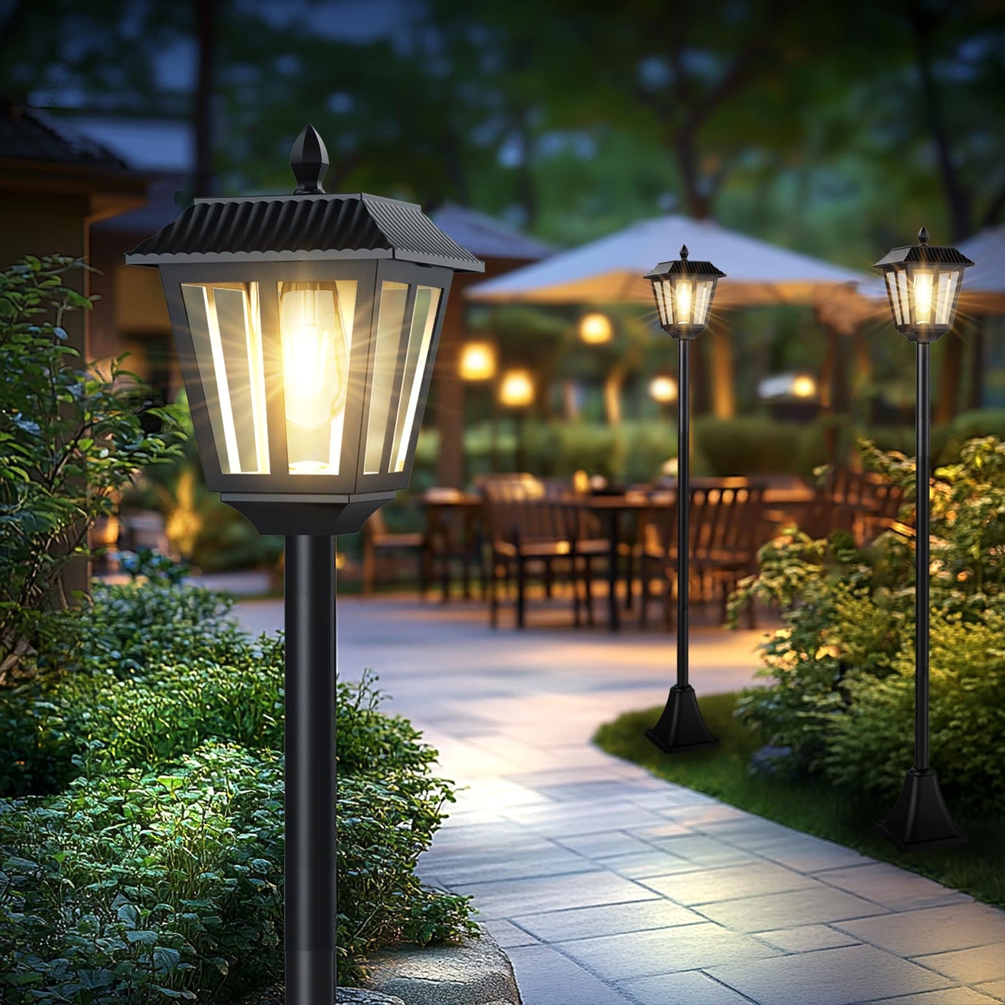 68" Solar Lamp Post Light Outdoor - 3000K Warm White, IP45 Waterproof Post Solar Lights Outdoor, Pole Lights Decorative Lamp for Yard Garden Patio