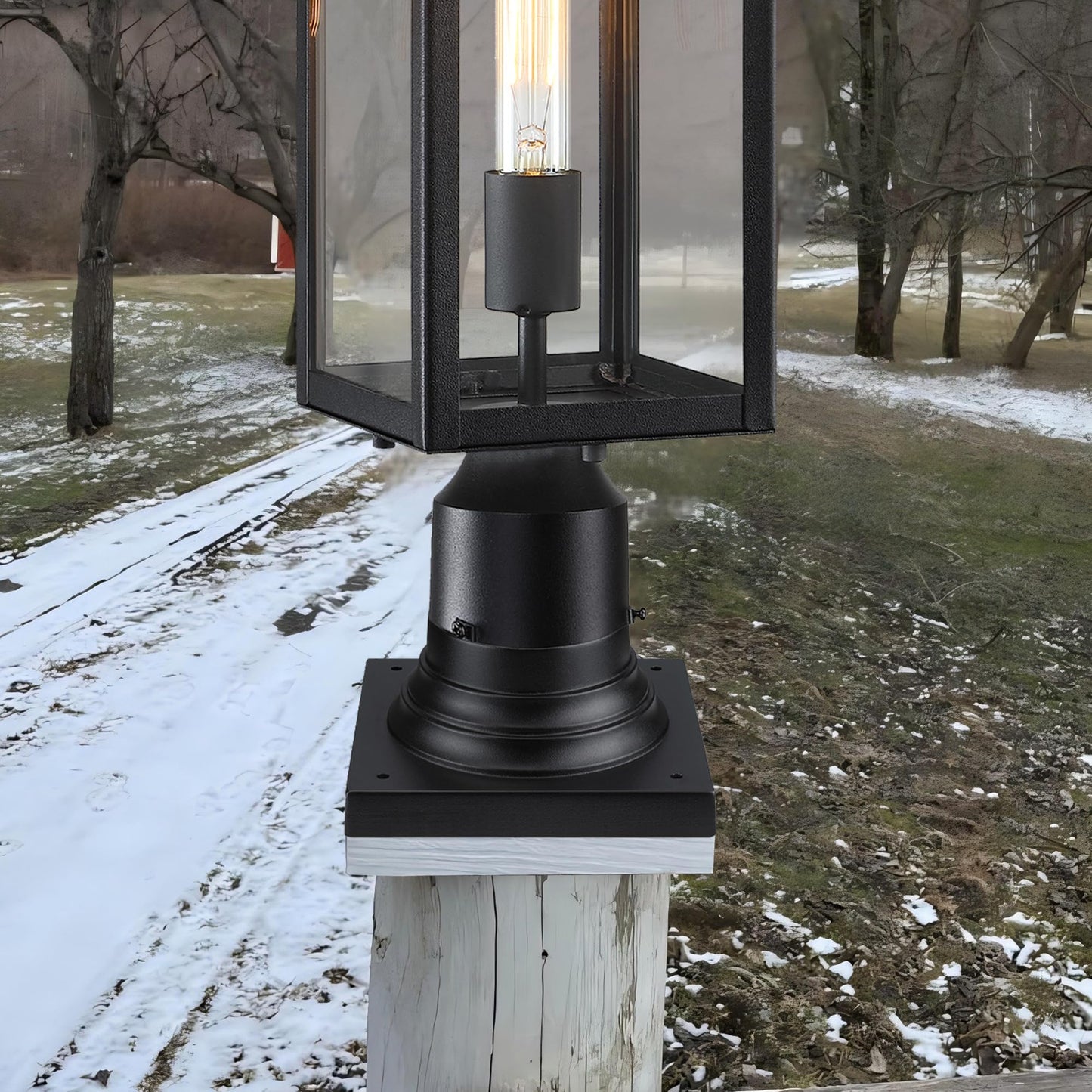 Faymart lighting 2-Pack Square Anchor Base for Post Mounted Outdoor Lamps Aluminum Alloy Pedestal Mount Base for Stone Walls, Matte Black 6x6 Post Cap