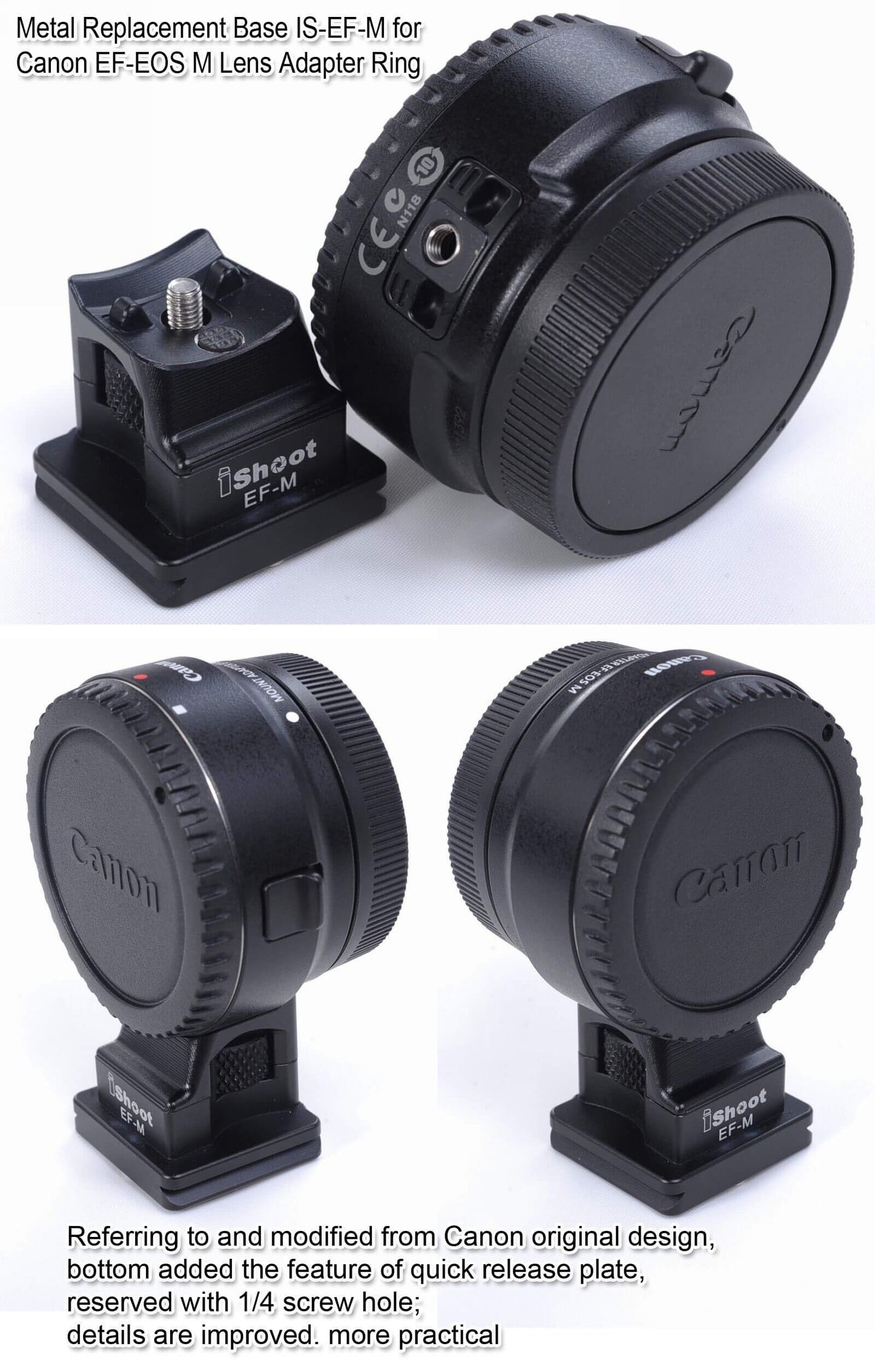 iShoot Tripod Mount Ring Base Lens Collar Foot Replacement Stand for Canon EF-EOS M Camera EOS-M EF-S Lens Mount Adapter Ring, Bottom is Quick Release