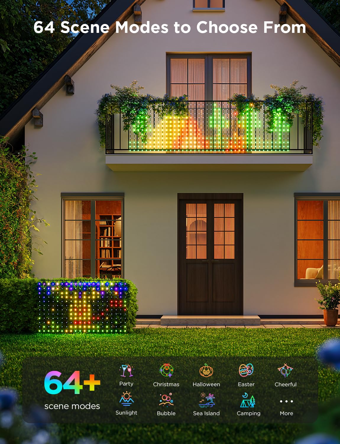 Govee Outdoor Net Lights, 2.8*4.7ft with RGBIC and DIY Functions, 240 LEDs Smart Net Lights with 64 Modes for Bush Patio Decor, Compatible with Alexa