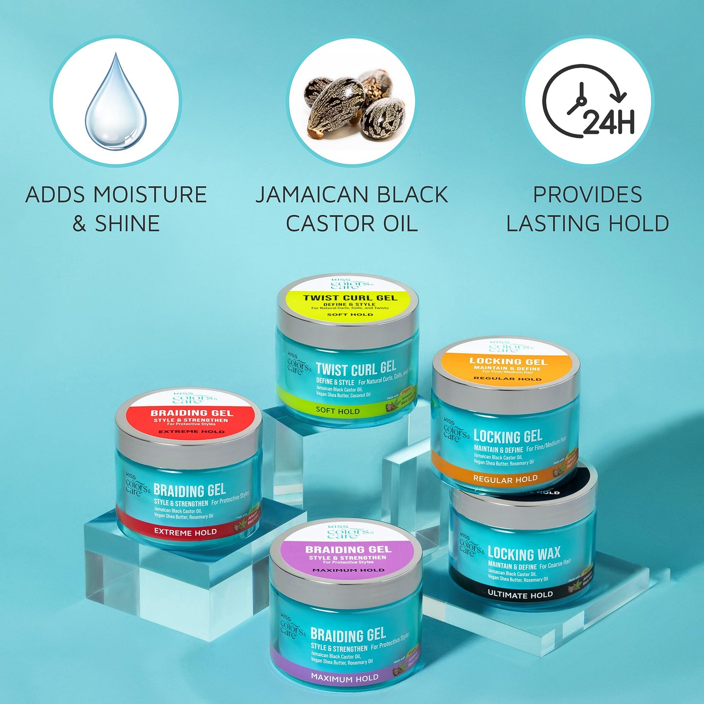 KISS Colors & Care Twist Curl Gel – 6 oz, Flexible Hold for Twists, Moisturizing, Promotes Hair Growth, Lightweight with Organic Jamaican Black Castor Oil