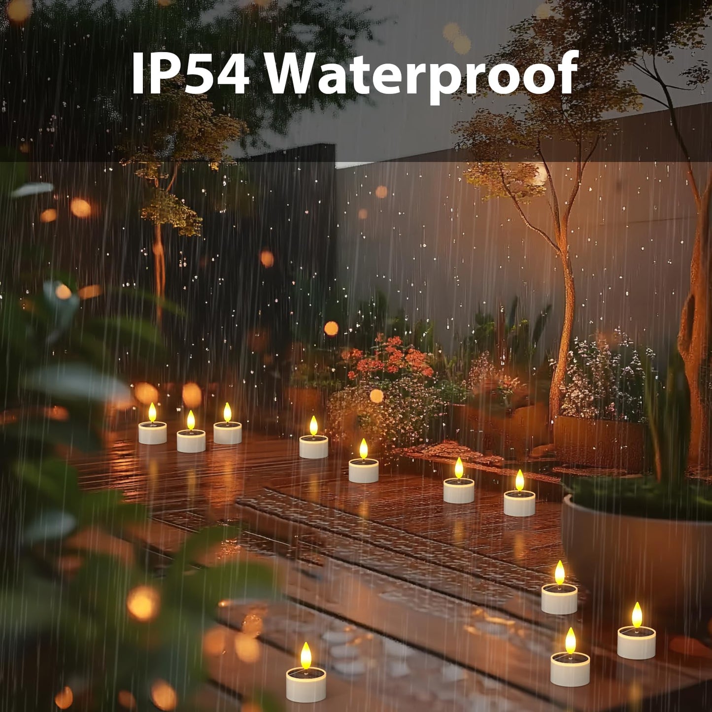 Yme Solar Tea Lights Outdoor Waterproof, 6 Pack Small Rechargeable Flameless LED Flickering Solar Candles with Dusk to Dawn Sensor, Votive Lights