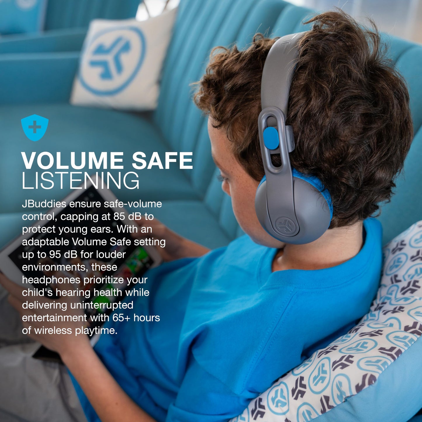 JLab JBuddies Studio 2 Wireless +Wired On-Ear Kids Headphones, Grey/Blue, 65+ Hour Battery Life, Share Mode, Volume Safe, Volume Limiter, Folding…