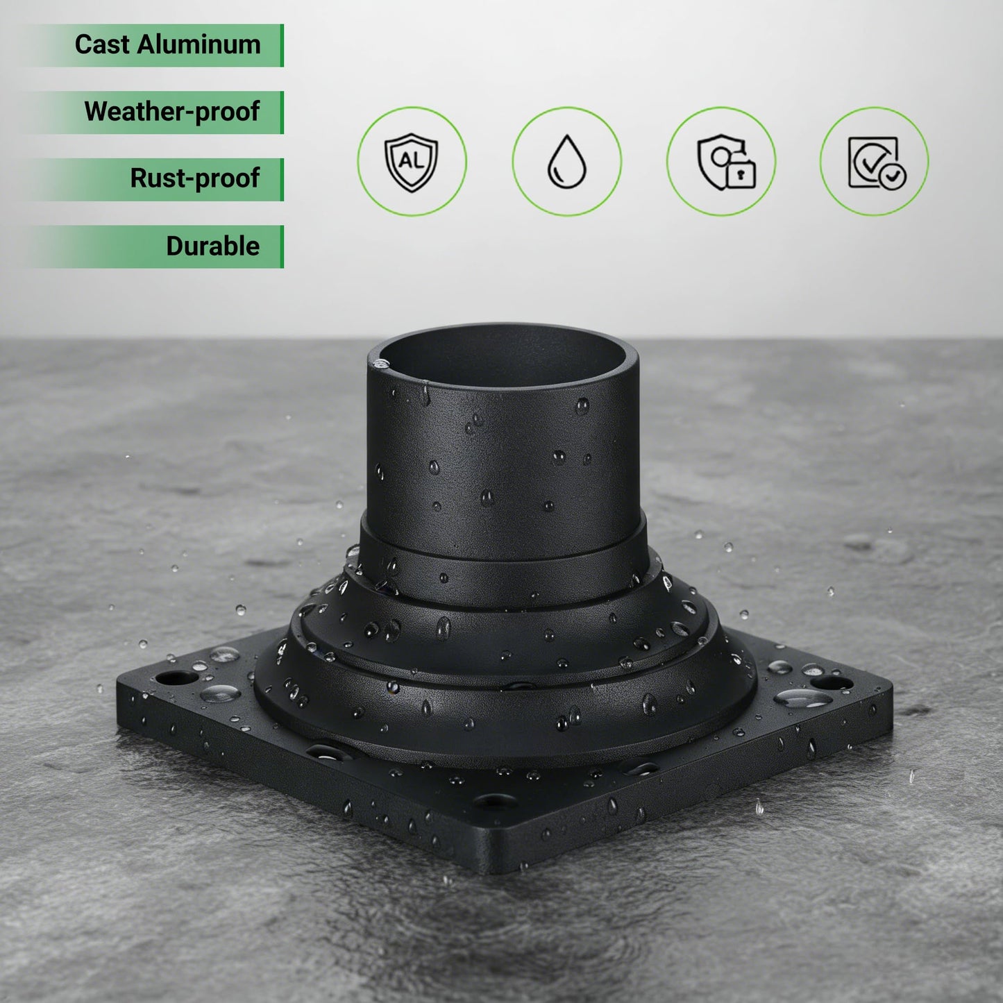 LIT-PaTH Pier Mount Base, Outdoor Post Light Mounting Base Adapter for 3 Inch Standard Pole Light, Cast Aluminum, 2-Pack, Black