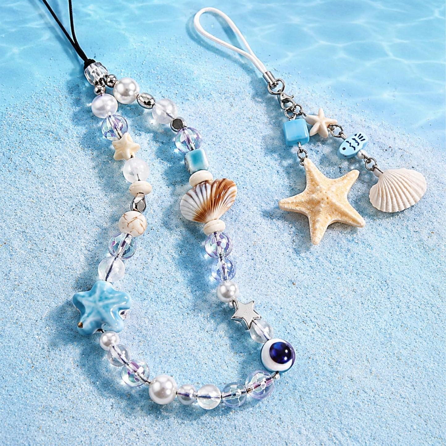 3PCS Beach Style Phone Charm Strap Chains, Hand Phone Wrist Strap Camera Lanyard,Trendy Shell, Starfish Beaded Cell Phone Lanyards for Women, Girls
