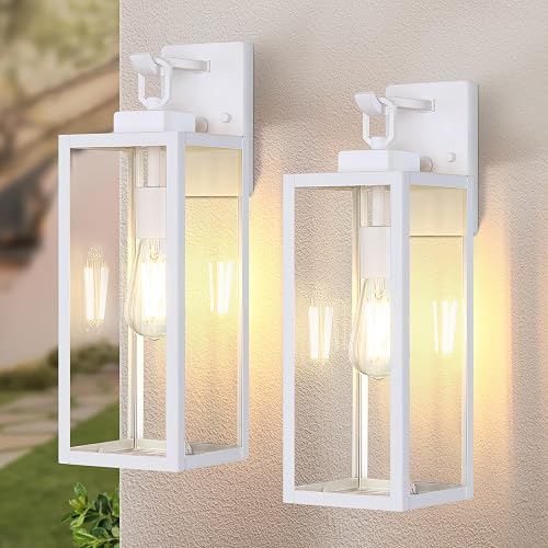 GRUENLICH Outdoor Wall Light Fixtures, 18 Inch White Exterior Waterproof Porch Sconce Lighting with E26 Socket & Tempered Glass, Double Extra Large