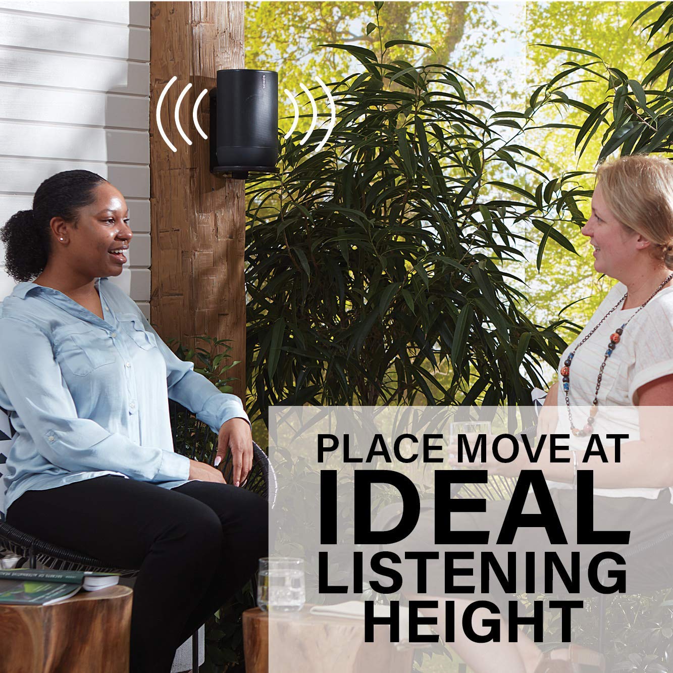 Sanus Indoor & Outdoor Mount Designed for Sonos Move & Sonos Move 2 Speaker - Save Shelf & Table Space -Weather Resistant - WSSMM1-B2 (Black)