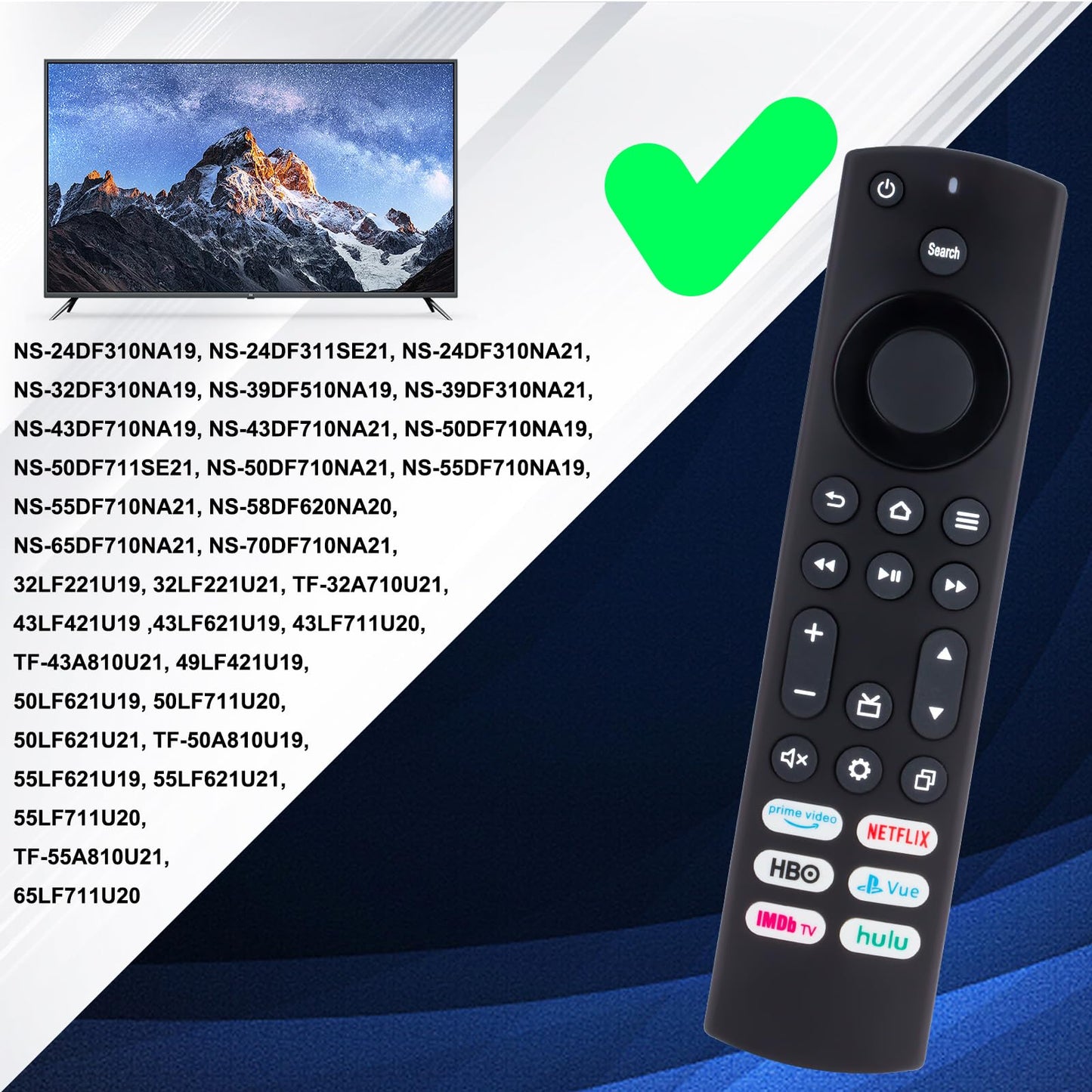 for Toshiba Insignia TV Remote Replacement NS-24DF310NA21 NS-24DF311SE21 NS-24DF310NA19 NS-39DF510NA19 NS-39DF310NA21. NS-RCFNA-21 NS-RCFNA-19