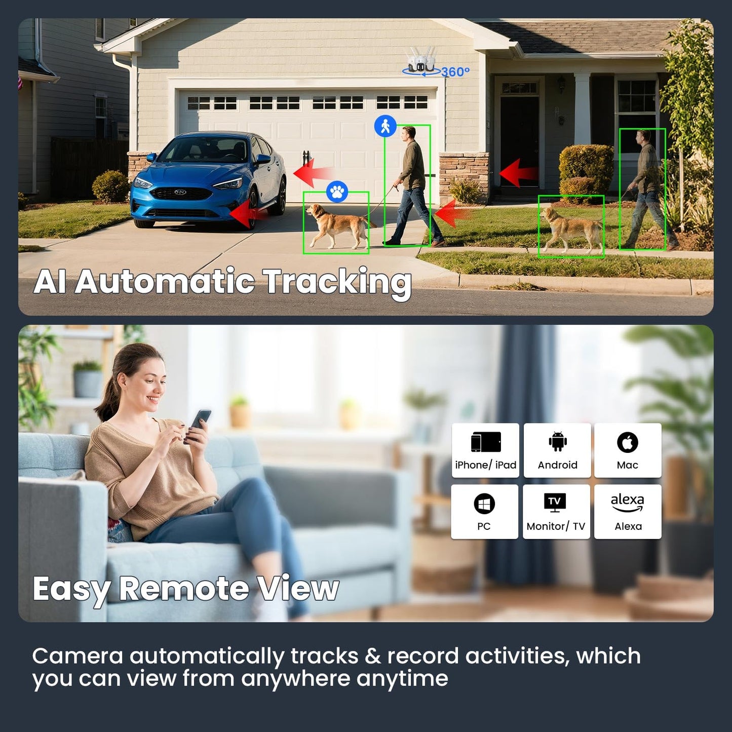 xmartO 10X Zoom Security Camera, 6MP HD Wireless PTZ Home Security System for Indoor Outdoor Surveillance, Security Camera System with Auto Tracking
