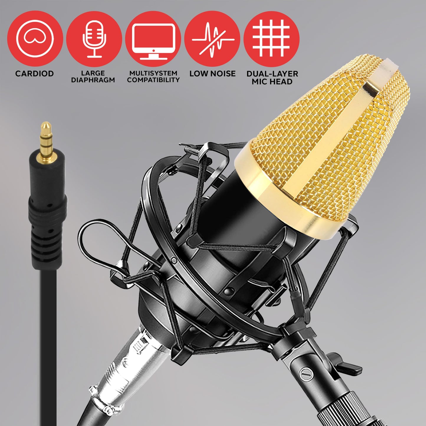 Pyle Cardioid Condenser Microphone Kit - 4-Pack Pro Audio Large Diaphragm Universal Mic with Shock Mount & XLR Cable, Ideal for Podcast, Streaming