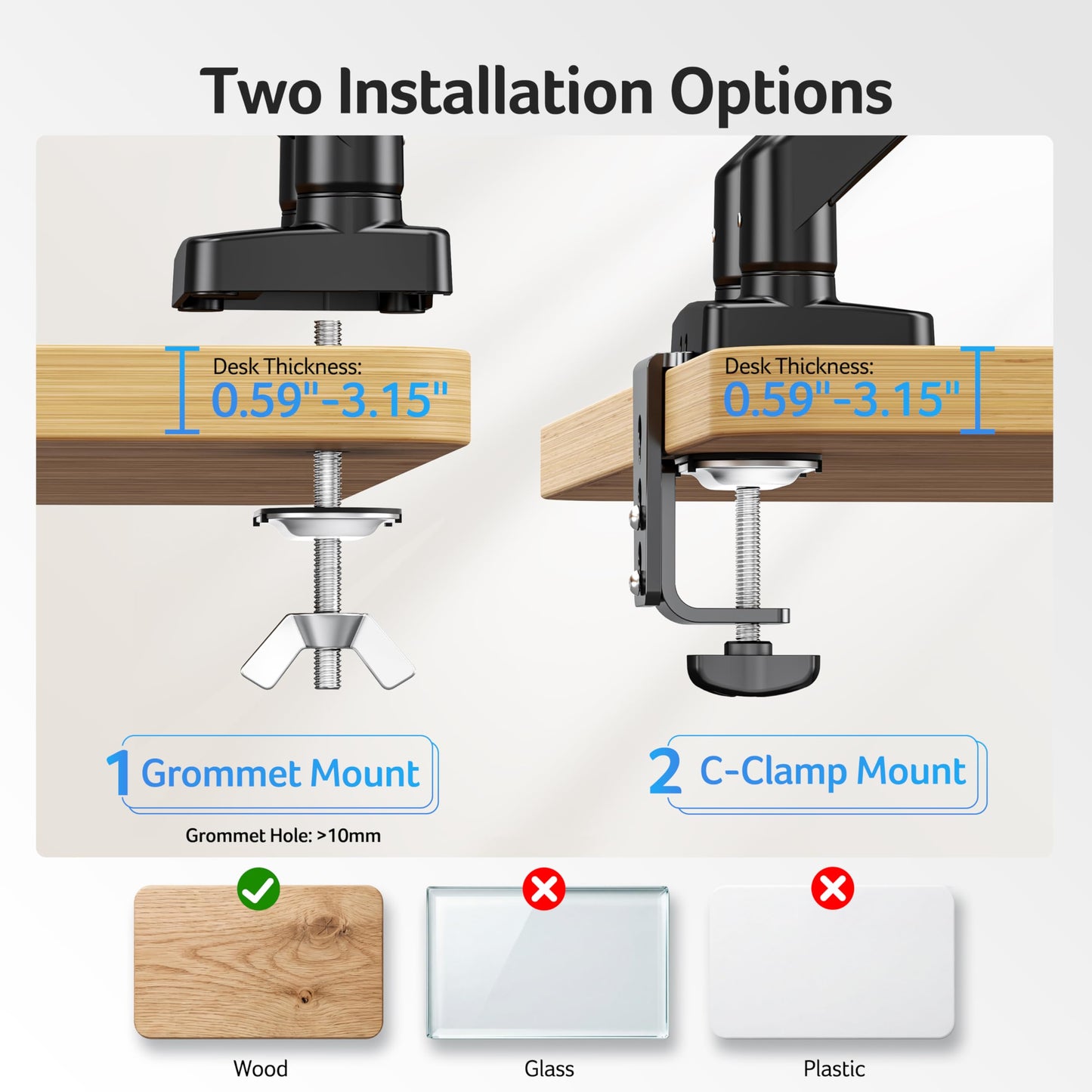 Acer Dual Monitor Arm, Computer Desk Arm with VESA Mounts for 17-32? Screens, Fully Adjustable Gas Spring Monitor Stand, C-Clamp and Grommet Mounting