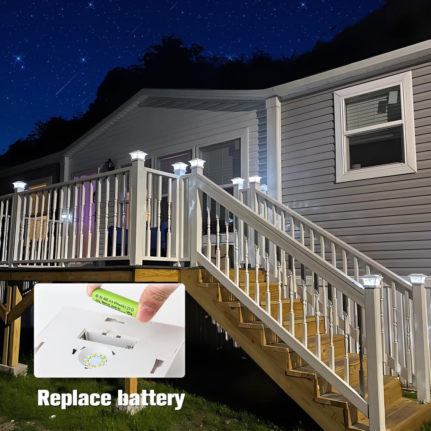 VOLISUN Solar Post Cap Lights Outdoor, Solar Powered Fence Cap Lights for 4x4 Vinyl/Wood, White Waterproof Solar Deck Post Light 4Pack Cool/Warm