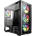 MUSETEX Mid Tower Case, ATX Case RGB LED Fans/Gaming Case PC Side Window Panel & 4 Dual Light Loop Fans Pre-Installed, Computer Case USB 3.0 Port,2 x