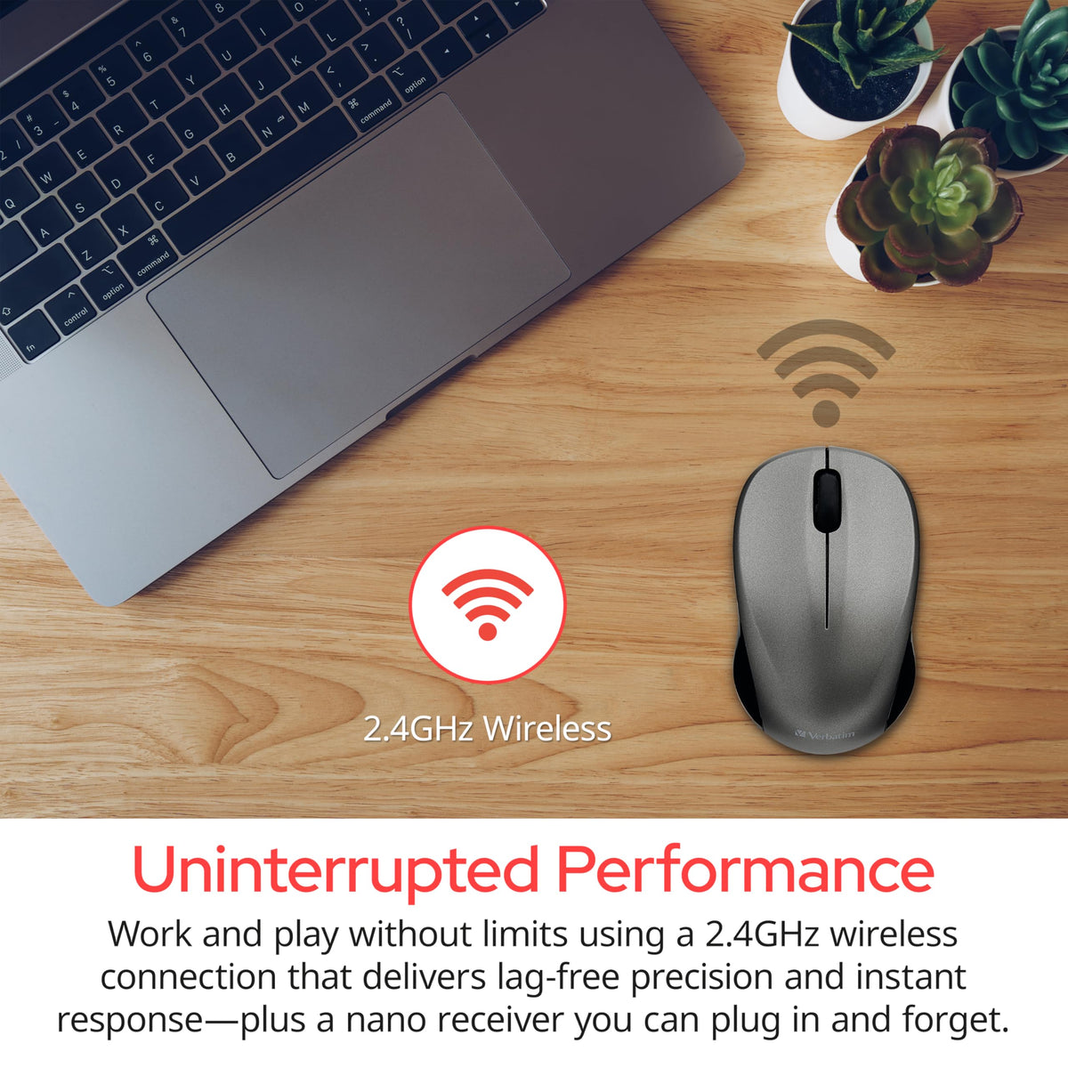 Verbatim Silent Wireless Blue LED Mouse, 2.4 GHz, Nano Receiver, Graphite