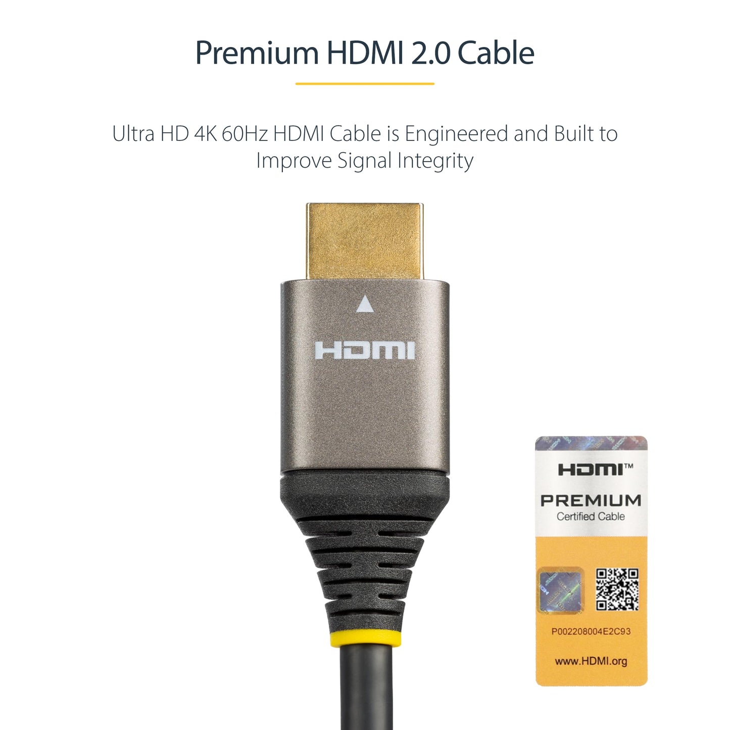 Startech.com 16ft (5m) Premium Certified HDMI 2.0 Cable, High Speed Ultra HD 4K 60Hz HDMI Cable w/ Ethernet, HDR10, UHD HDMI Monitor Cord