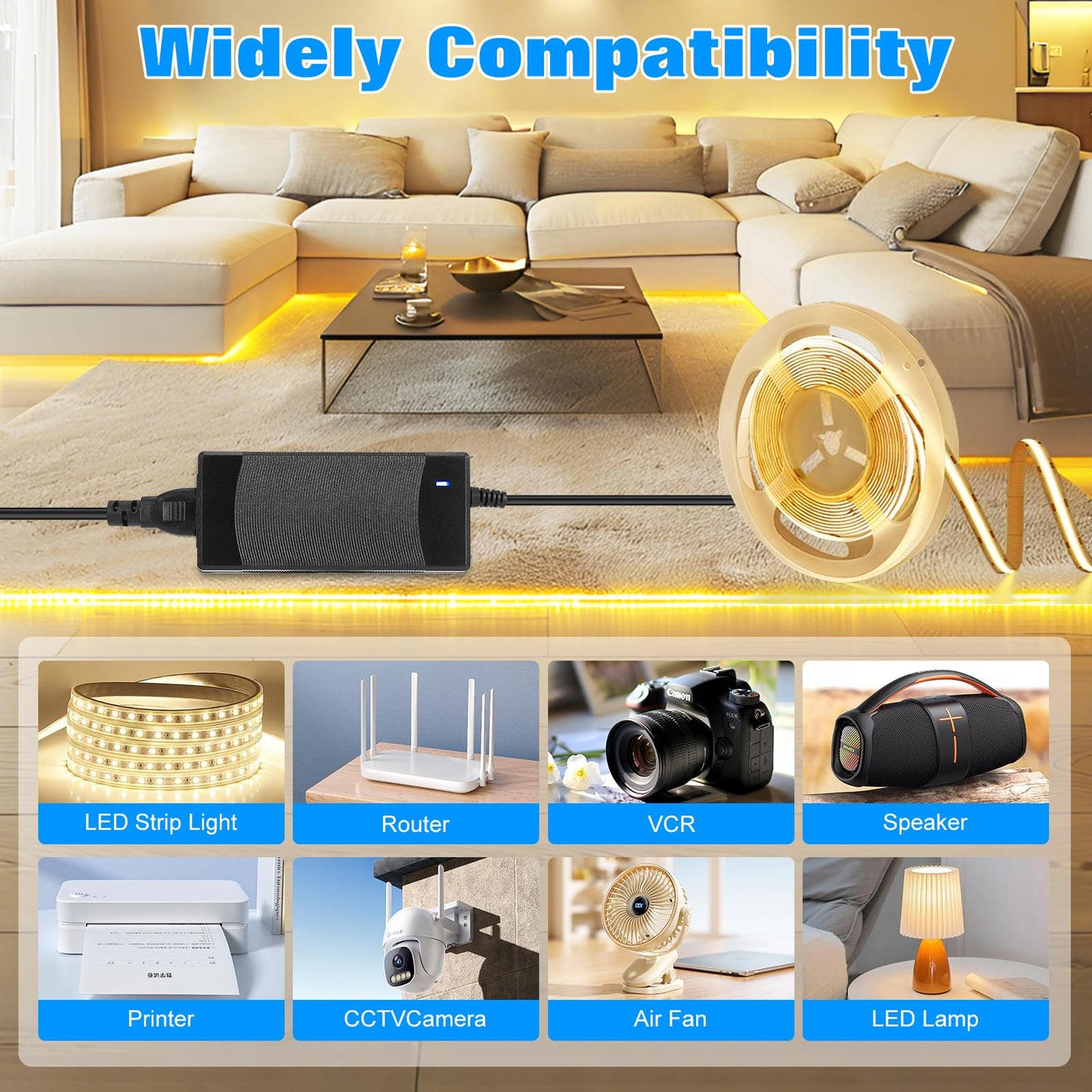 Power Supply 12V 5A,AC 100-240V to DC12V 60W Converter Adapter Driver Transformer with 5.5mm x 2.5mm Jack, US Plug for Led Strips,LCD Monitors,CCTV…