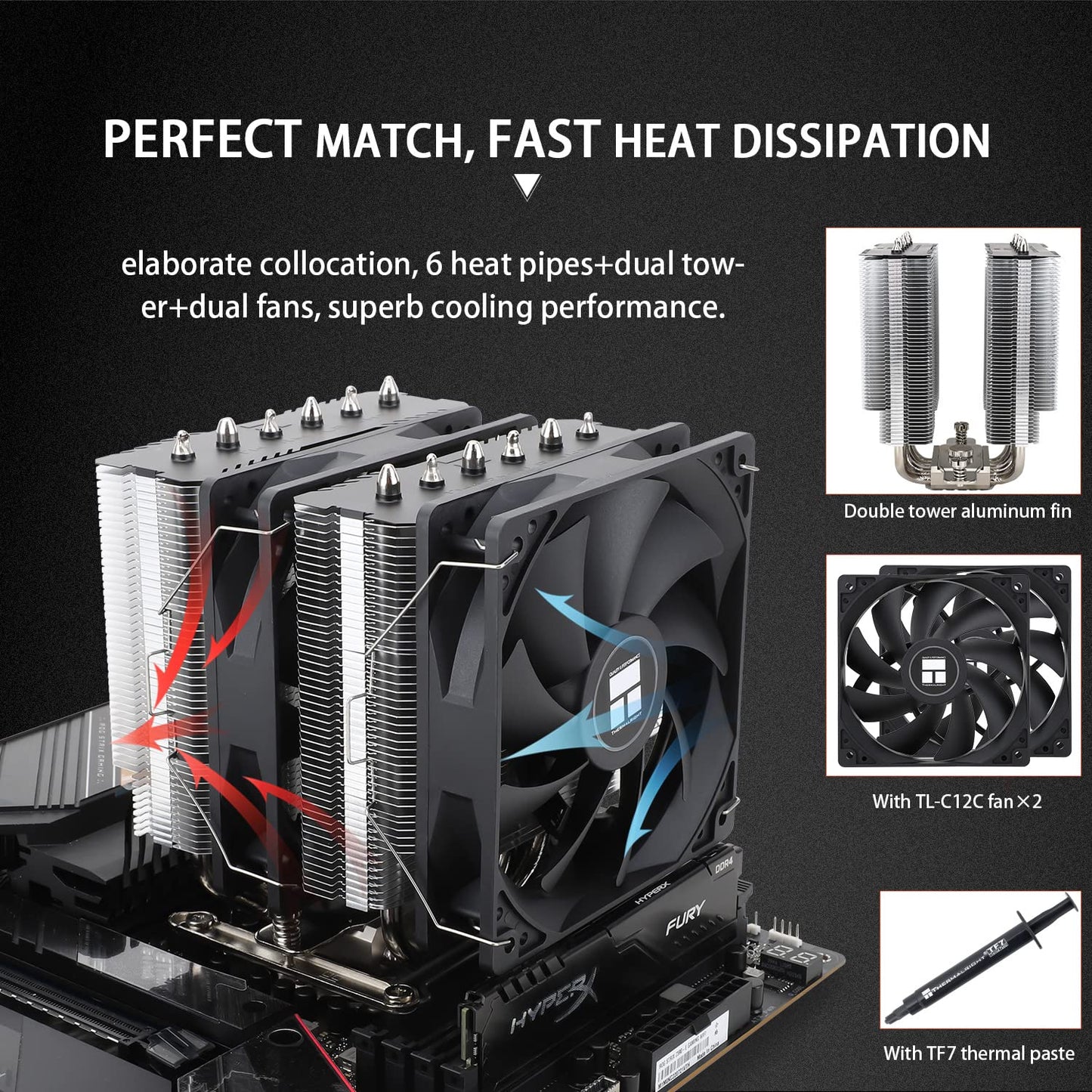 Thermalright Peerless Assassin 120 SE CPU Cooler, 6 Heat Pipes AGHP Technology, Dual 120mm PWM Fans, 1550RPM Speed, for AMD:AM4 AM5/Intel LGA