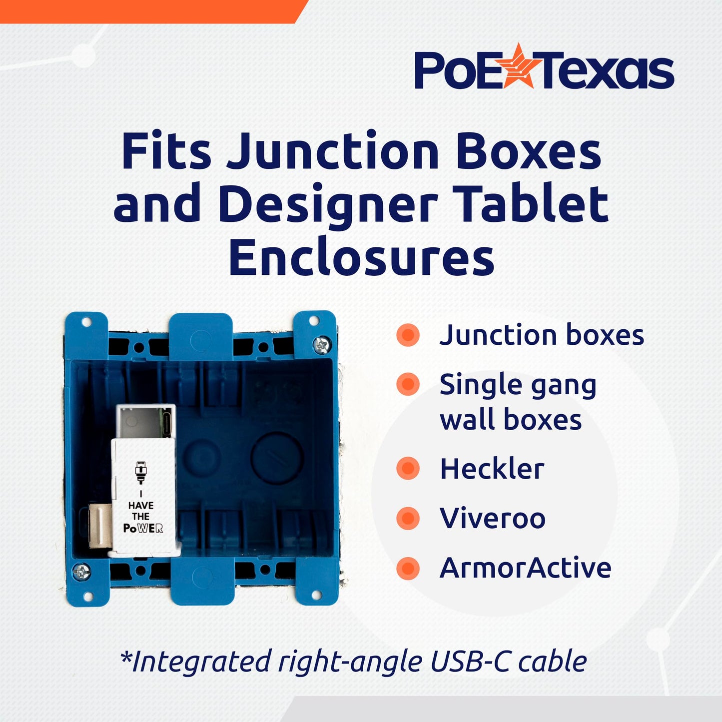 PoE Texas in-Wall PoE to USB-C Power & Data Adapter, 12W