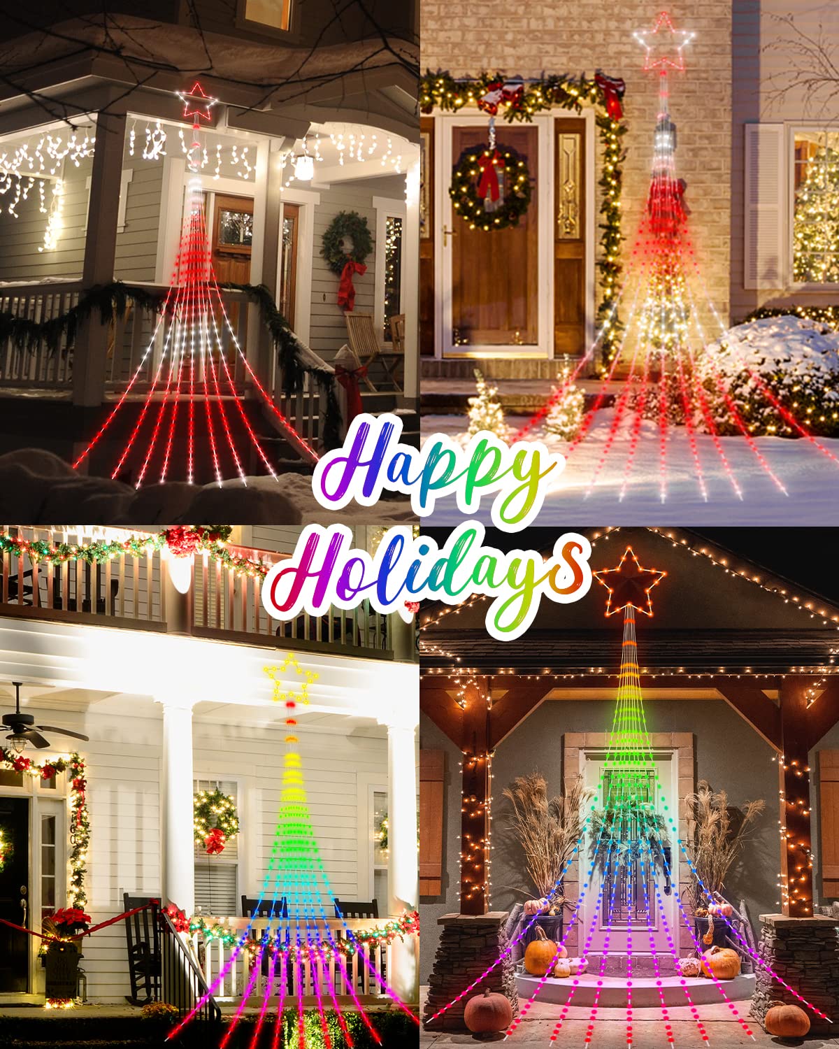 Outdoor Christmas Decorations Lights with Star, Smart DIY Custom Display 11.8Ft 100 Modes Yard Waterfall Tree String Lights, App Control 344LED RGB