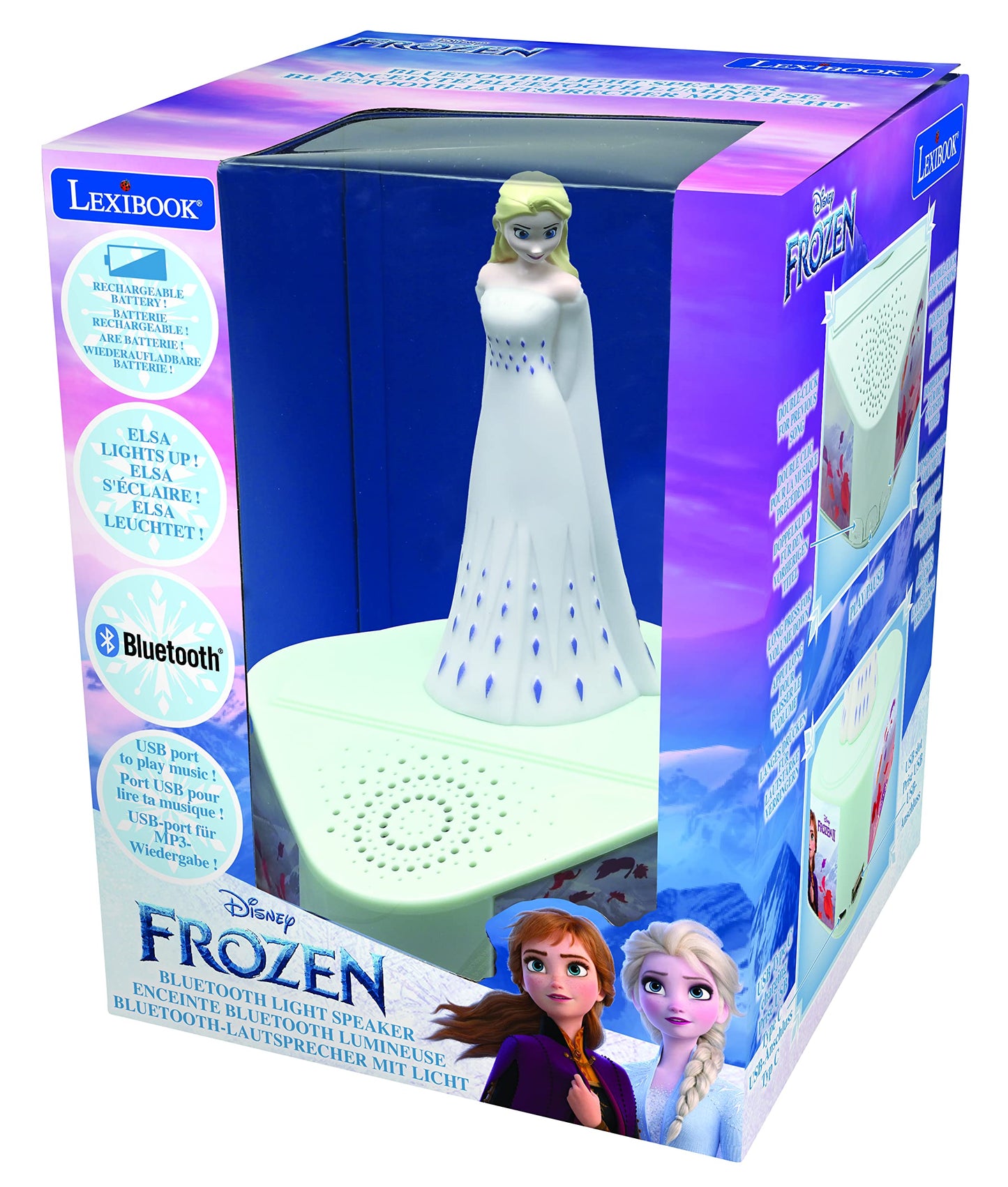 LEXiBOOK, Frozen, Speaker with Luminous Figurine, 5.0 Bluetooth, USB/USB Type C Port, BTD80FZ