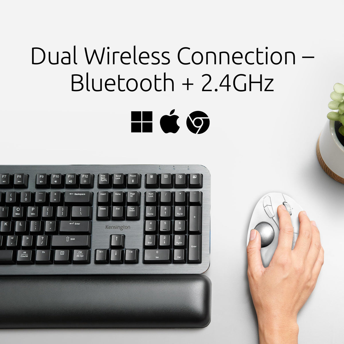 Kensington TB550 Wireless Trackball Mouse, Rechargeable Battery, Bluetooth(LE) & 2.4GHz Wireless Connections, Ergonomic Design, 4D Scroll Wheel