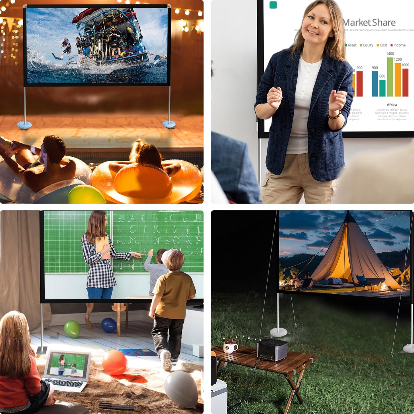 Portable Projector Screen Stand Outdoor: Movie Projection Screen 80 inch 4K HD16:9 Outside Screen with Carry Bag for Home Theater Backyard Cinema
