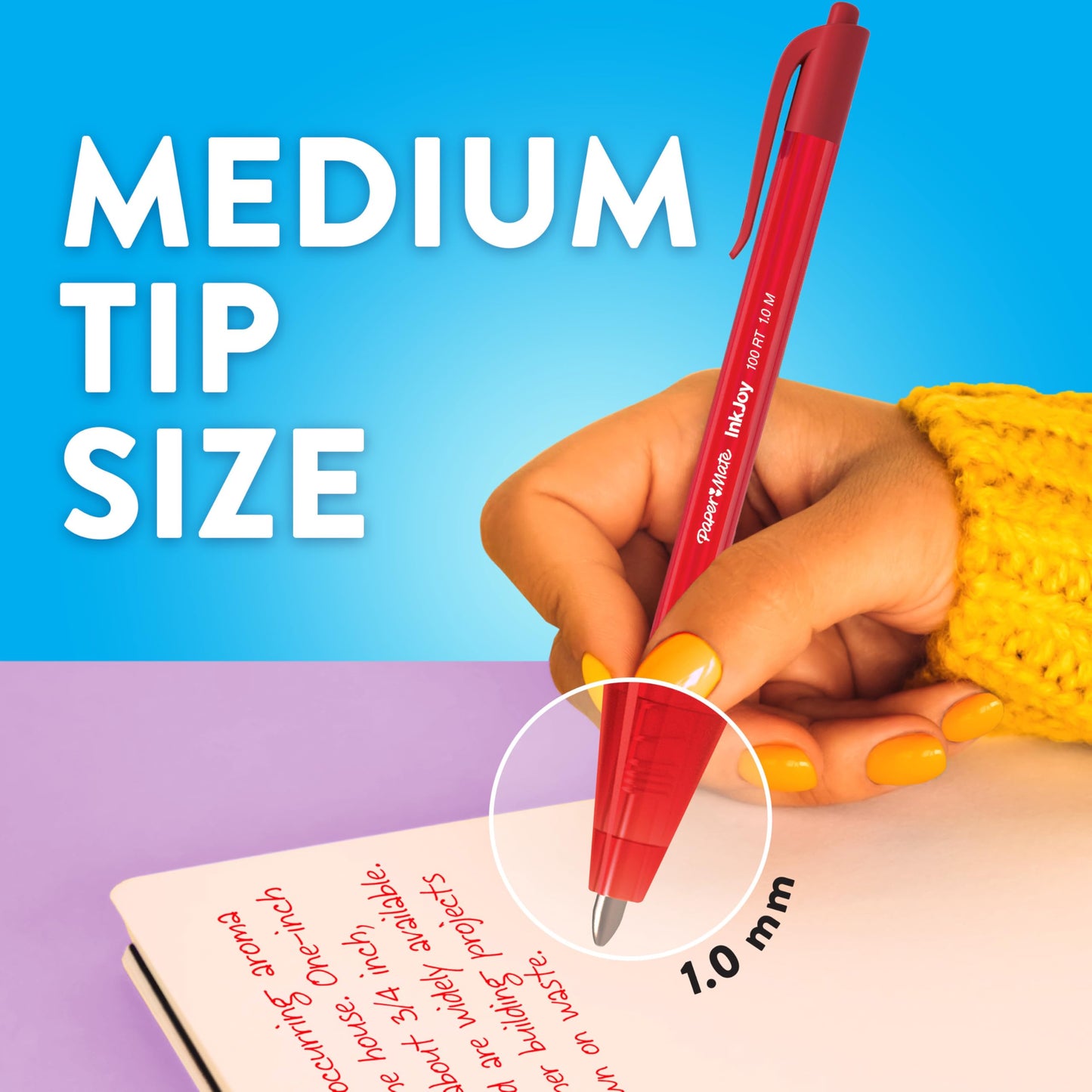 Paper Mate InkJoy 100RT Retractable Ballpoint Pens, Medium Point (1.0mm), 20 Count - Teacher Essentials, Colorful Office Supplies, Note-Taking, Back