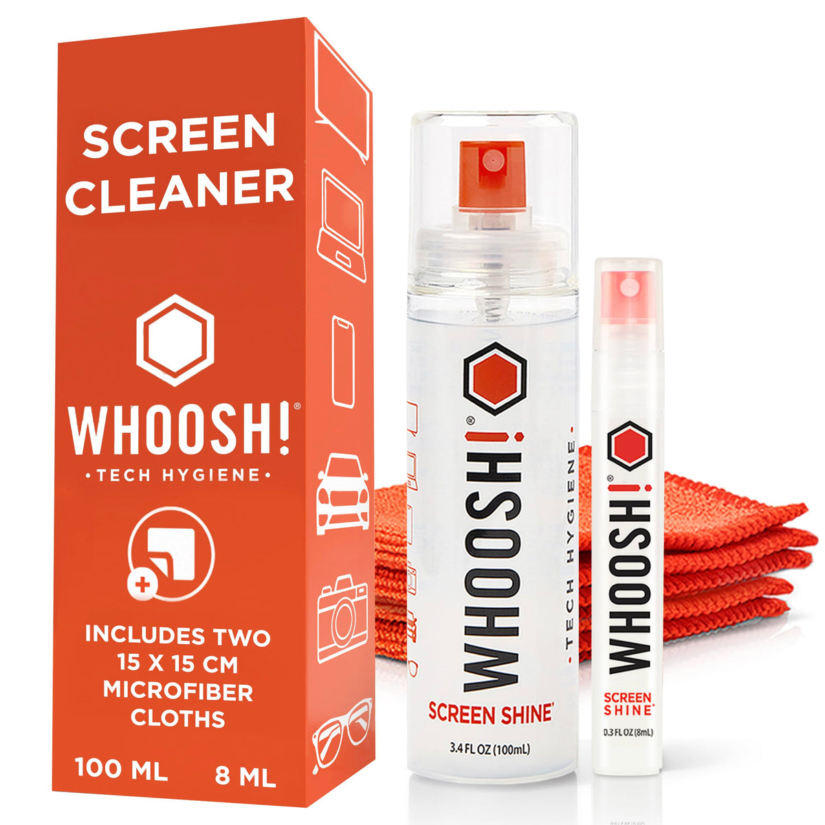 WHOOSH! Screen Shine Duo - Screen Cleaner and Wipe Kit, 3.4 + 0.3 fl oz