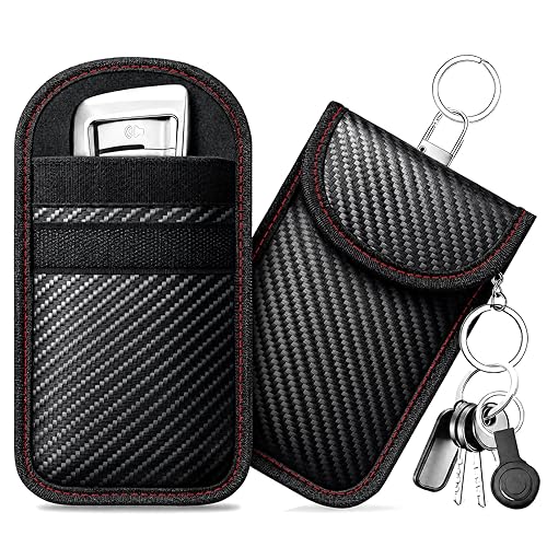 caslord Faraday Bags, Pack of 2 faraday bags for car keys with 4 Pack Key Rings for Car Security, M, Red