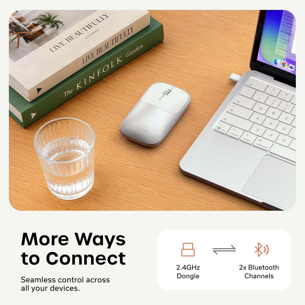 Satechi Slim EX Wireless Mouse, Bluetooth & 2.4 GHz, Quiet Clicks, Silver