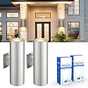 TENGXIN Outdoor Wall Light,2 Pack Modern Outdoor Wall Sconce with Stainless Steel Cylinder,Brushed Nickel Finsh Wall Mount Light