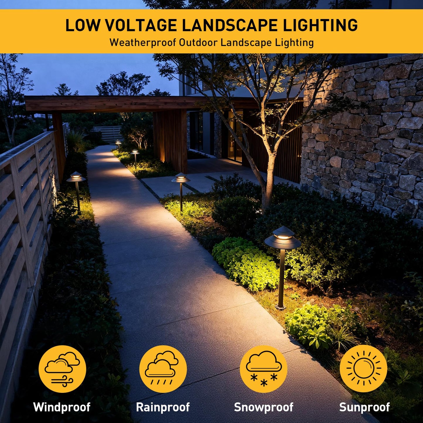 GOLDEN STAR Low Voltage Pathway Lights, 2W 70LM 12V Two-Tier Pagoda Landscape Lighting, 2700K Warm White Outdoor Walkway Garden Lights with Connectors