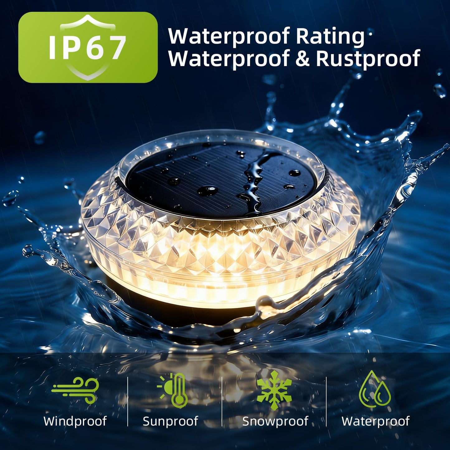 Solar Deck Lights Outdoor - IP67 Waterproof Solar Driveway Dock Lights, 12PK Solar Pthway Lights, Outdoor Warning Step Lights for Driveway Sidewalk