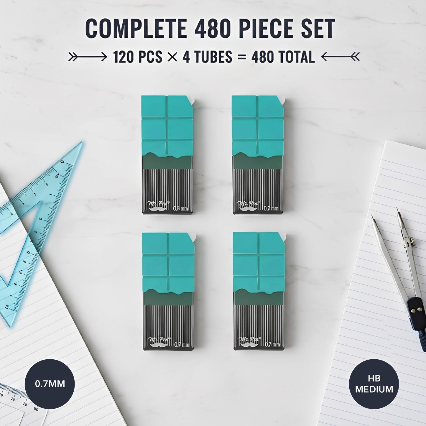 Mr. Pen- 0.7 mm Lead Refills for Mechanical Pencils, 480 pcs (120 per Tube)