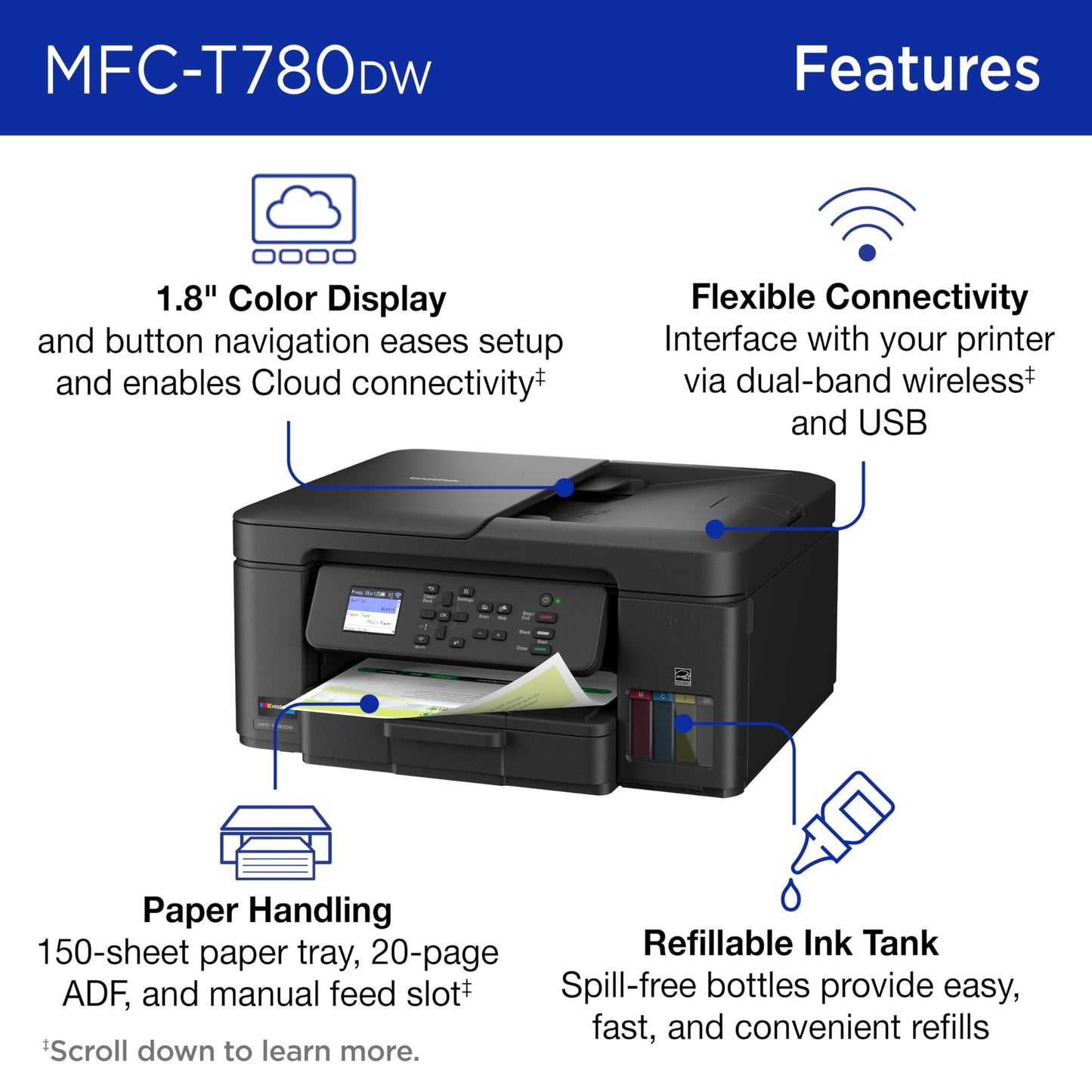 Brother INKvestment Tank 780 Wireless Color Inkjet All-in-One Printer with Duplex Printing | Includes up to 3 Years of Ink in-Box(1) and a 3-Year