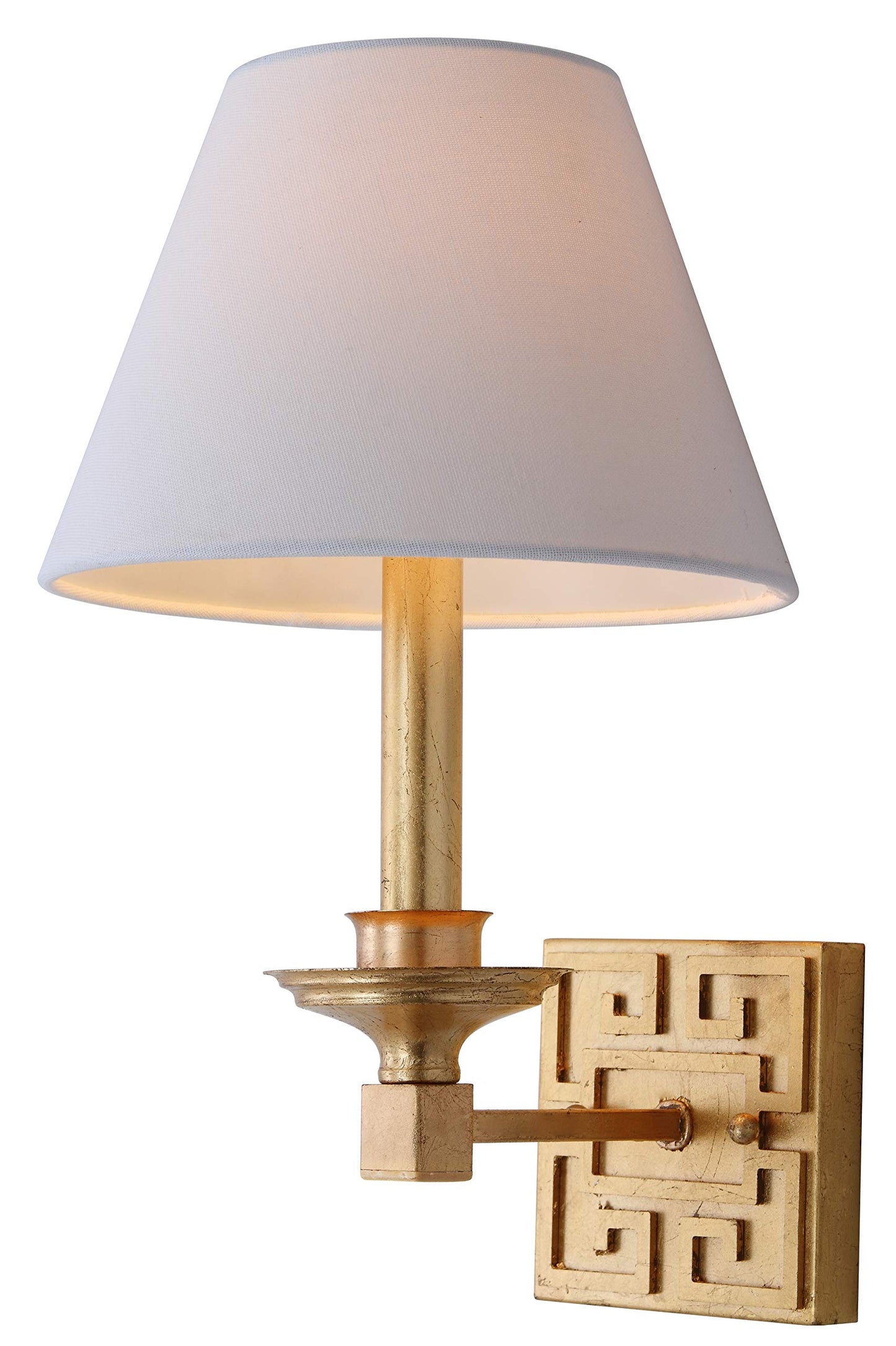 SAFAVIEH Lighting Collection Elvira Greek Key Gold Bedroom Bathroom Vanity Hallway Foyer Living Room Wall Sconce Set of 2 (LED Bulbs Included)