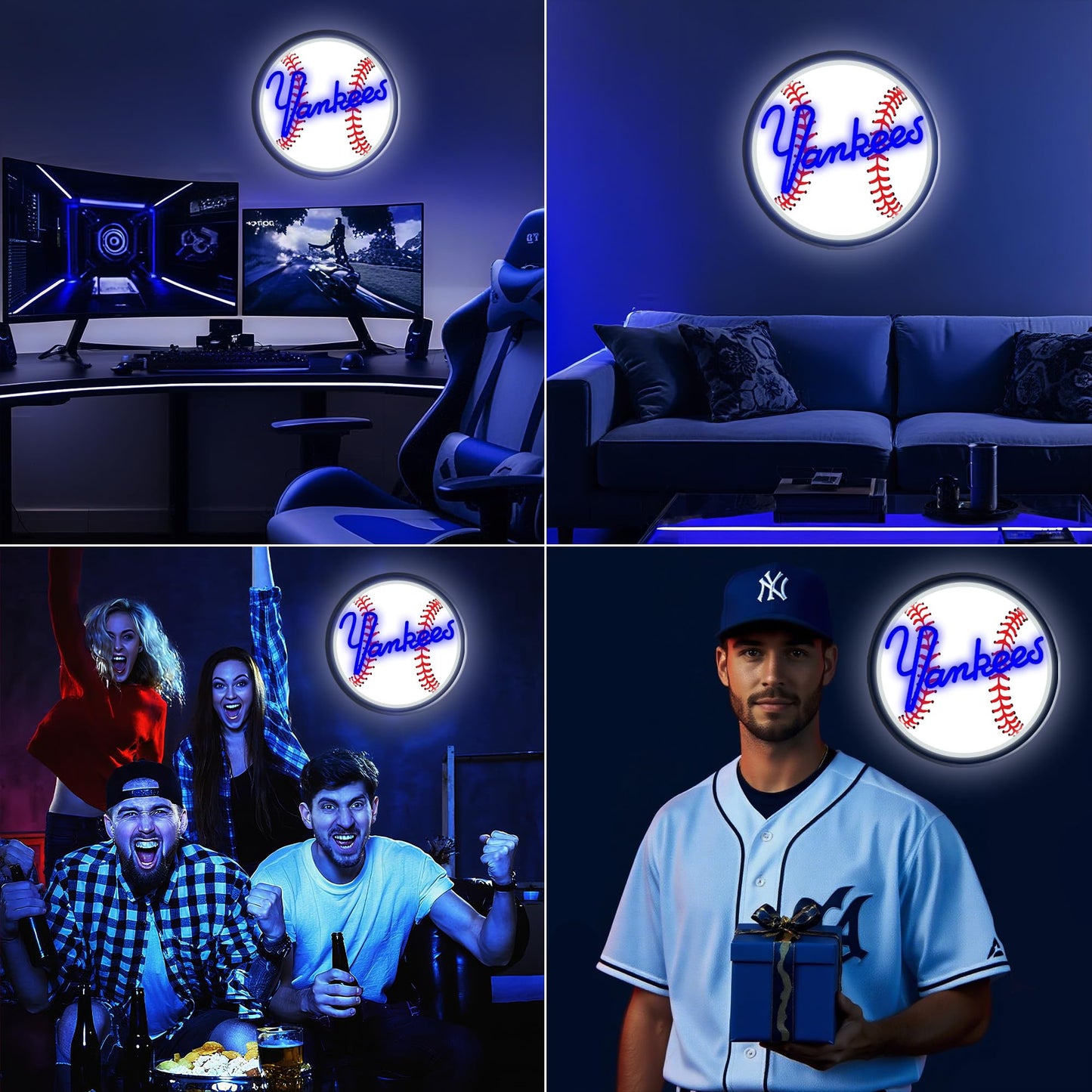 NY Baseball Neon Sign, New York Cool Light Up Dimmable NY Baseball Team Logo Hanging Led Neon Sign for Wall Decor, Bedroom, Party, Man Cave, Garage