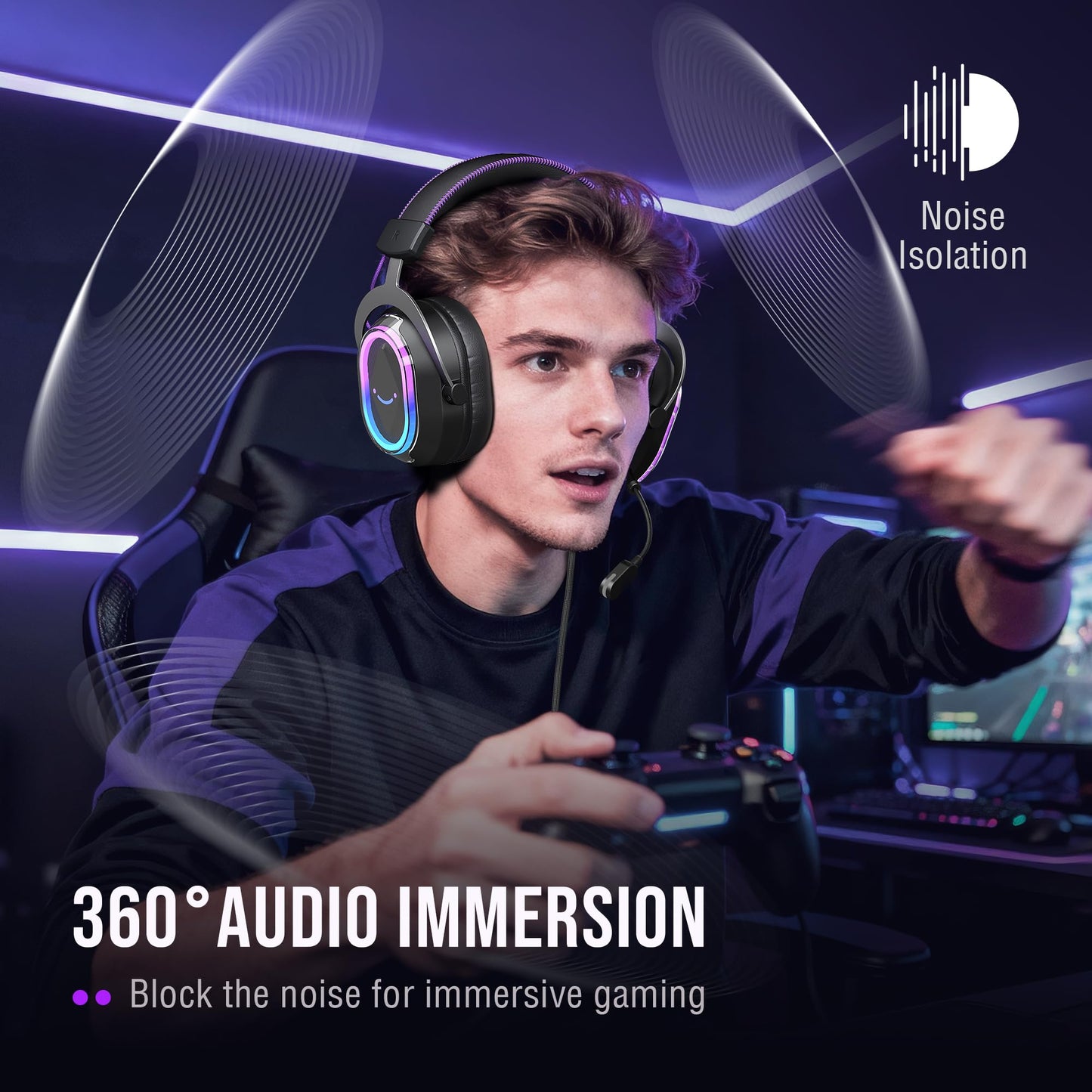 FIFINE Wired USB Gaming Headset: 7.1 Surround Sound - Vibrant Customizable RGB - Game/Chat Balance, Gamer Headphone with Noise Canceling Mic for PC