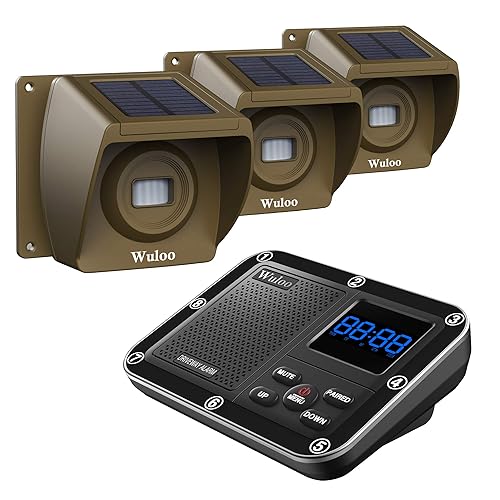 Solar Driveway Alarm Wireless Outside 1800ft Range, Outdoor Motion Sensor & Detector Driveway Alert System with Rechargeable Battery/Weatherproof/Mute